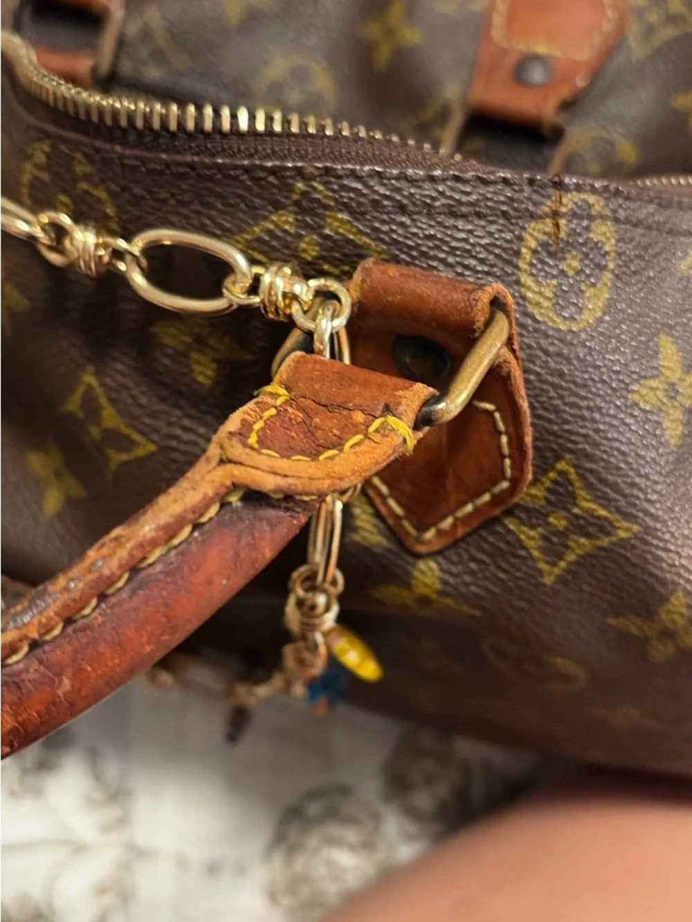 Louis Vuitton Brown Monogram Canvas Satchel with Gold Hardware